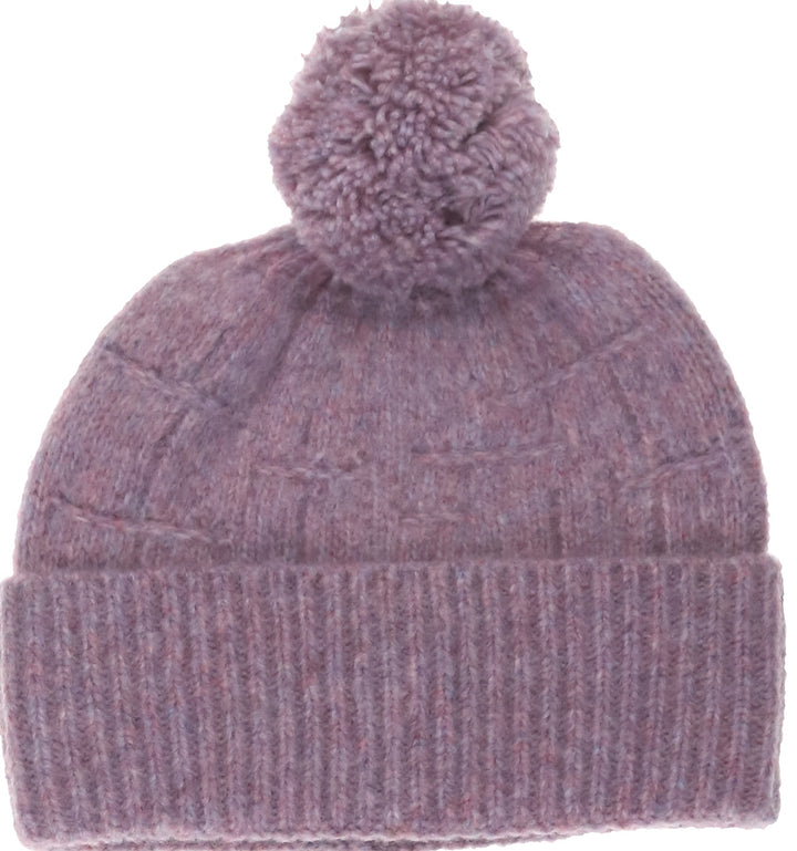 Mélange Grid Knit Hat with Pom