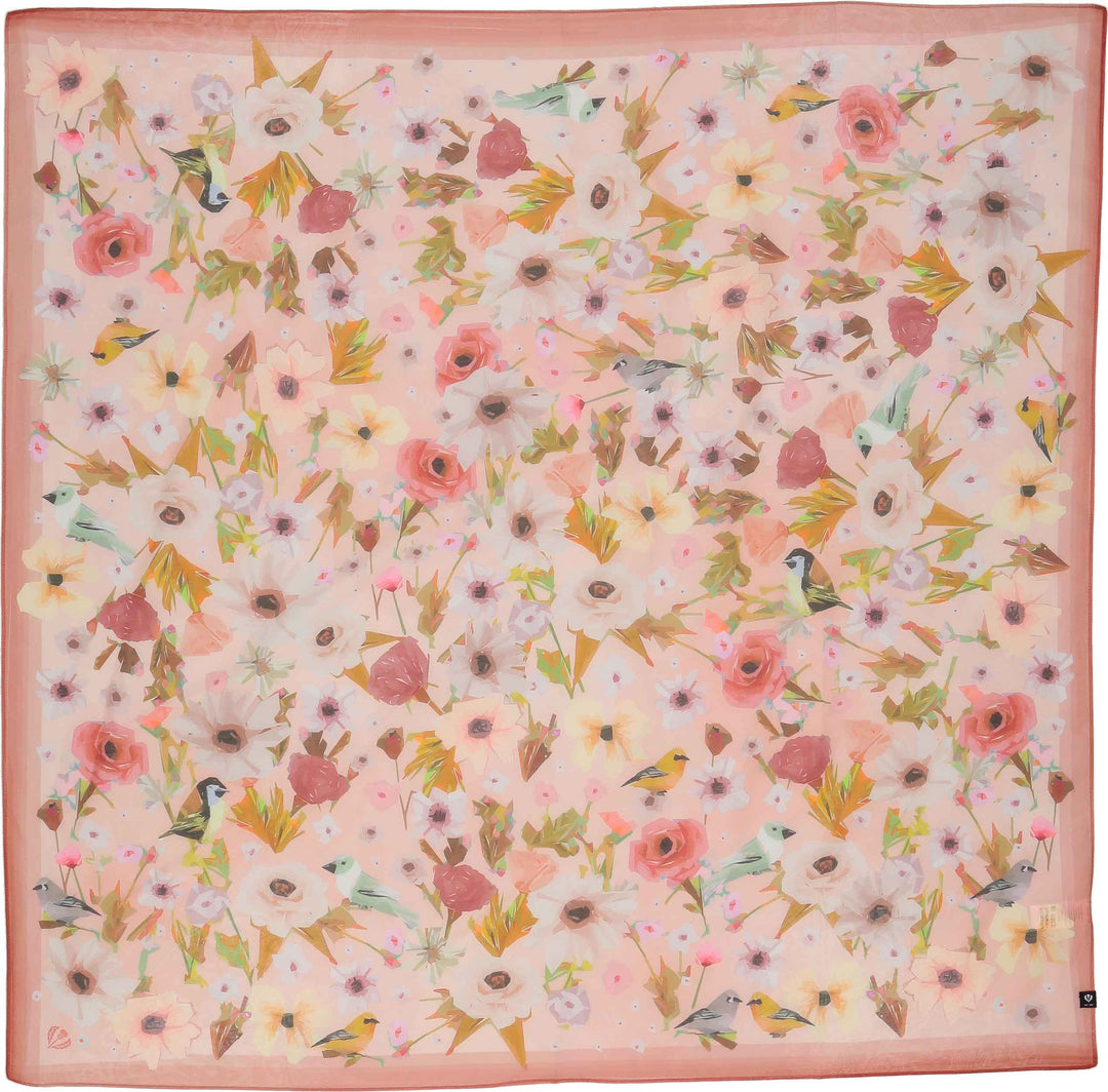 Floral Birds Cotton Silk Square