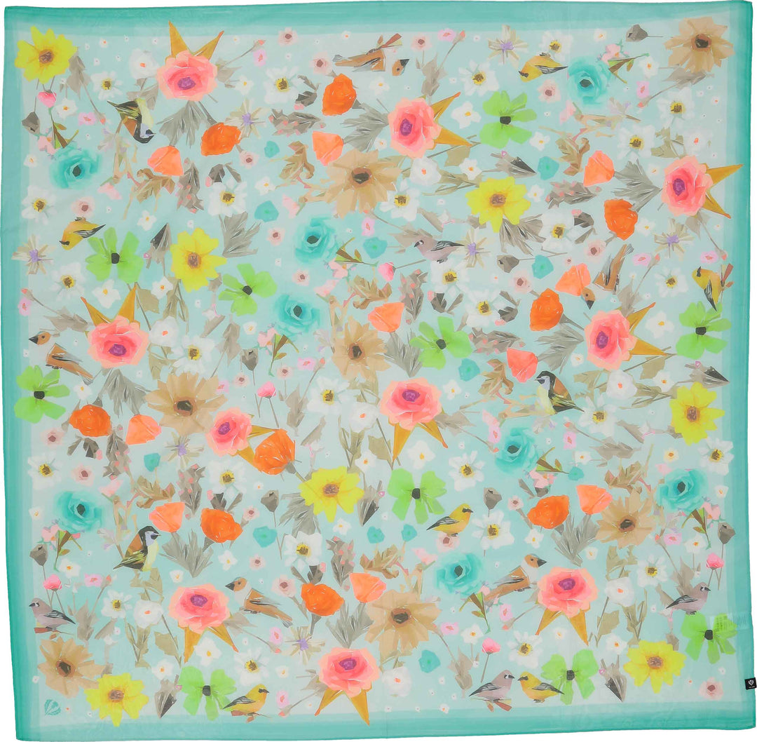 Floral Birds Cotton Silk Square