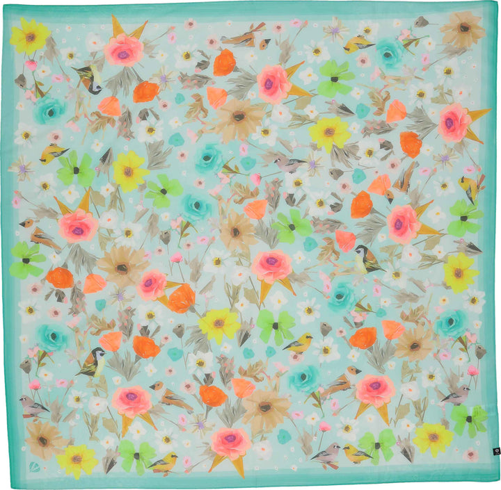 Floral Birds Cotton Silk Square