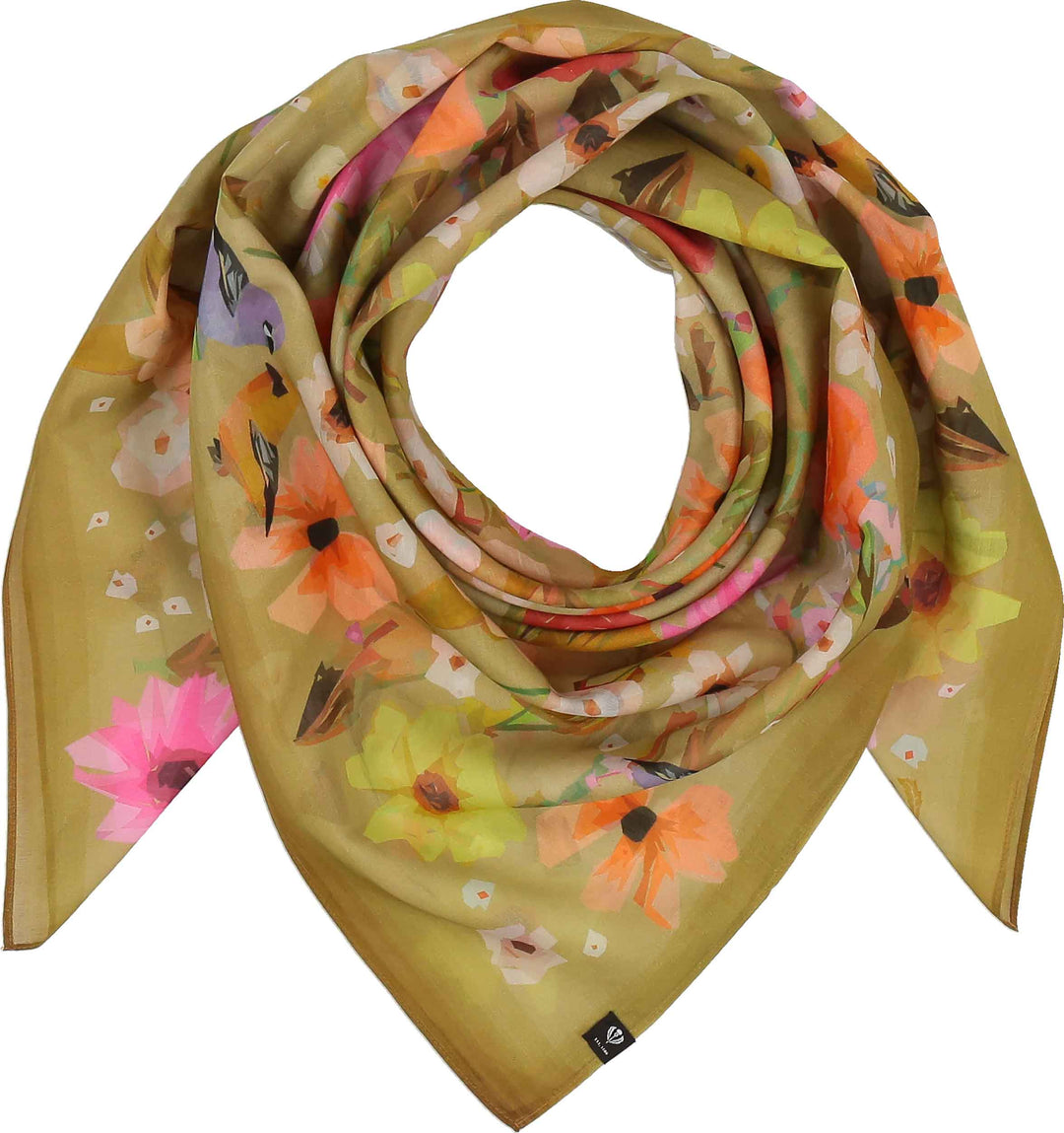 Floral Birds Cotton Silk Square