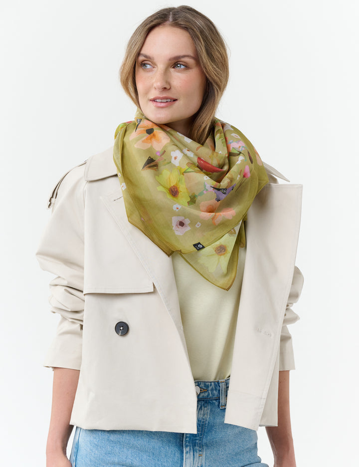 Floral Birds Cotton Silk Square