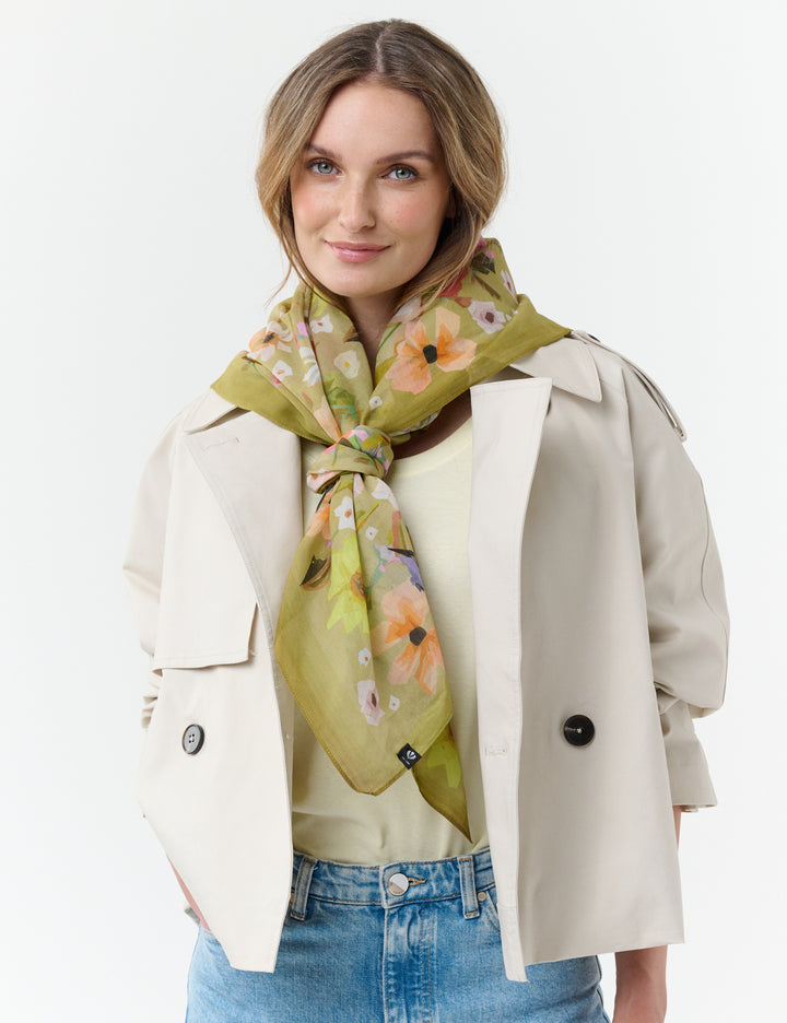 Floral Birds Cotton Silk Square