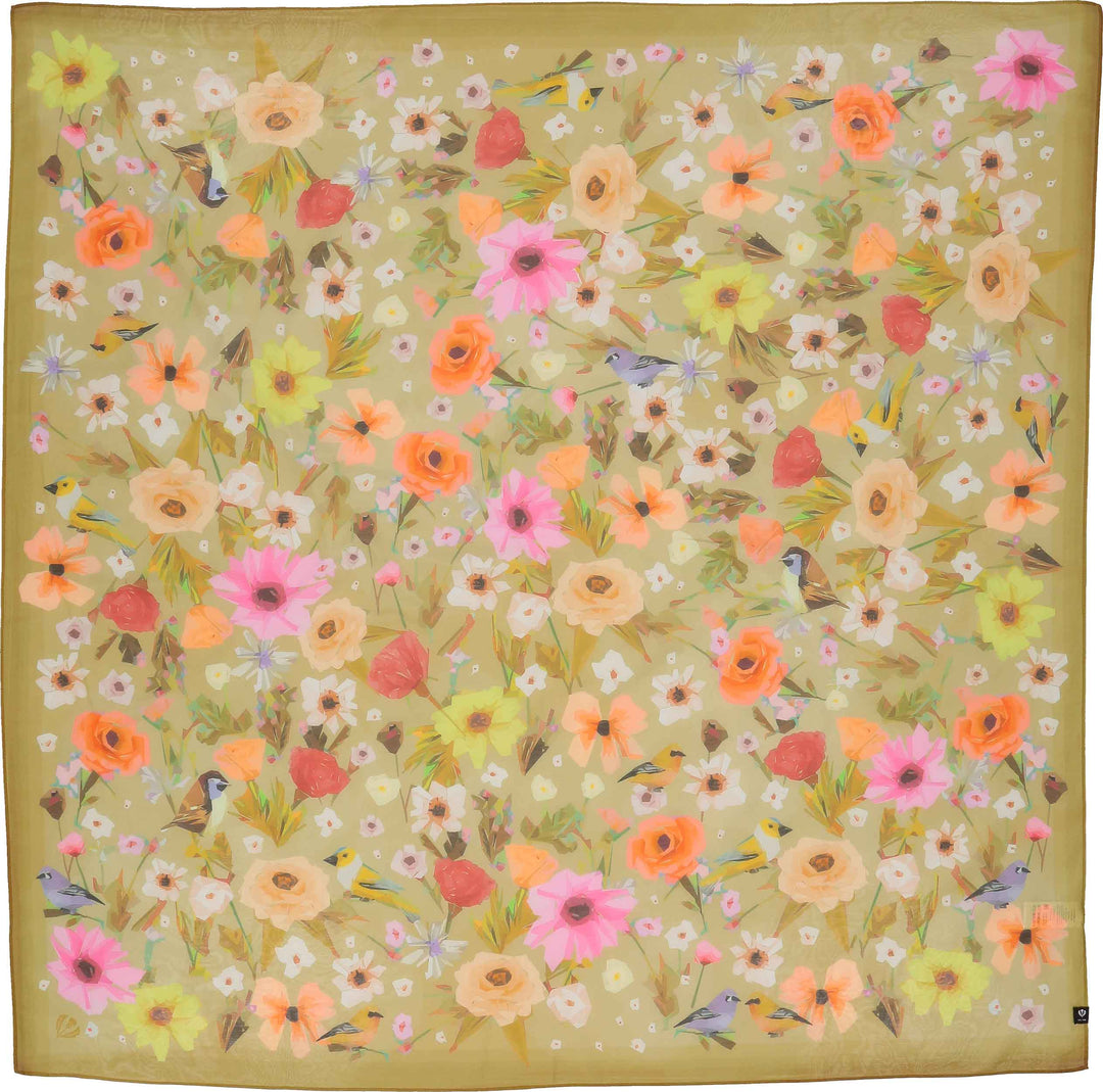 Floral Birds Cotton Silk Square