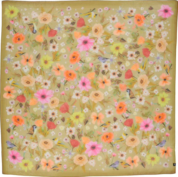 Floral Birds Cotton Silk Square