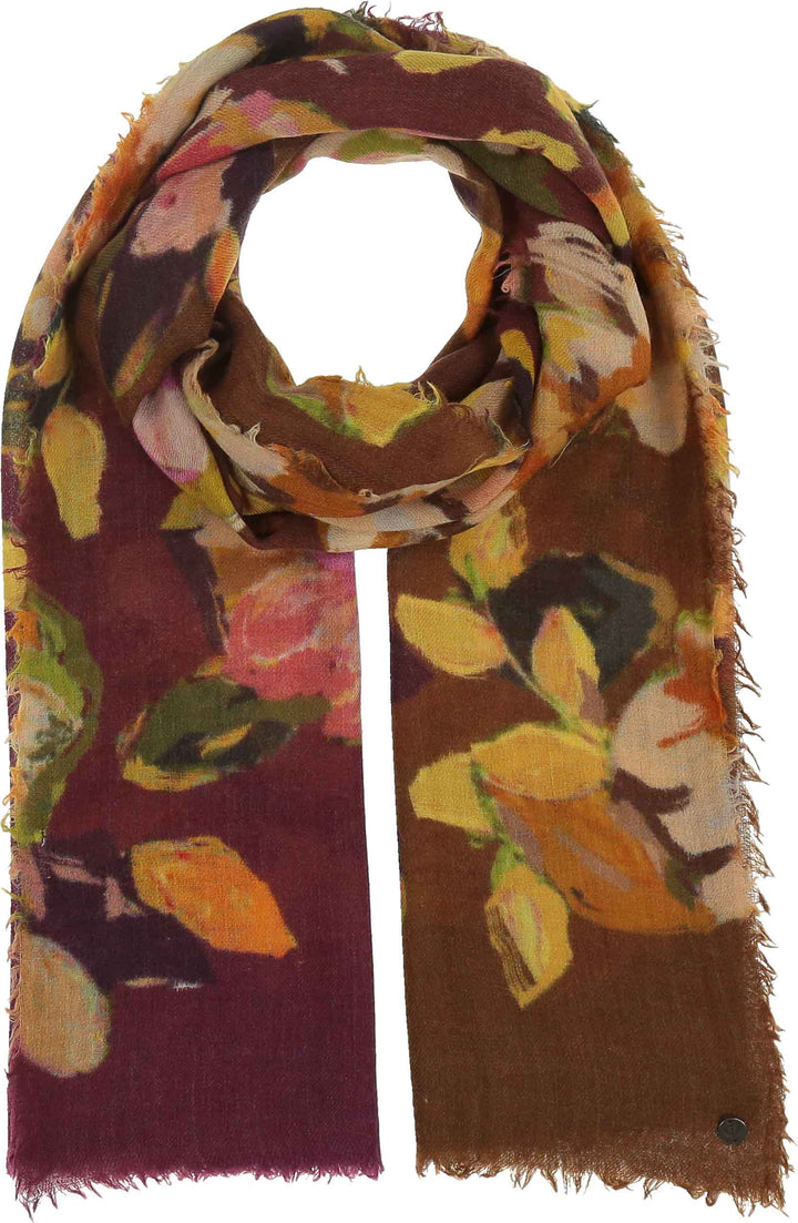 Ombre Painted Roses Lightweight Wool Scarf