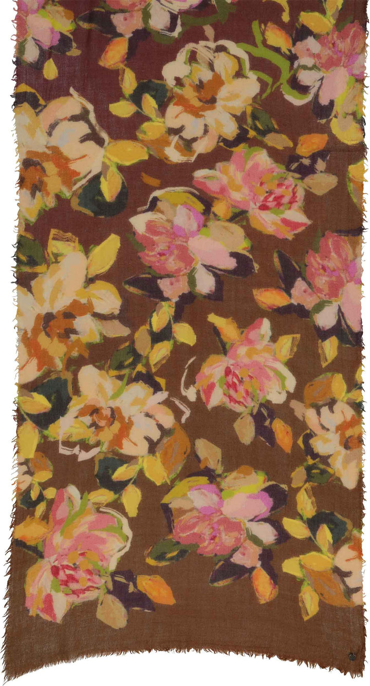 Ombre Painted Roses Lightweight Wool Scarf