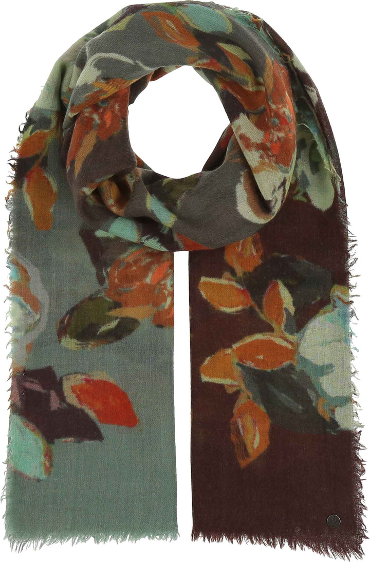Ombre Painted Roses Lightweight Wool Scarf