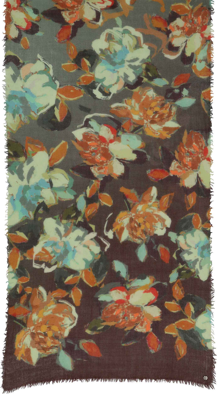 Ombre Painted Roses Lightweight Wool Scarf