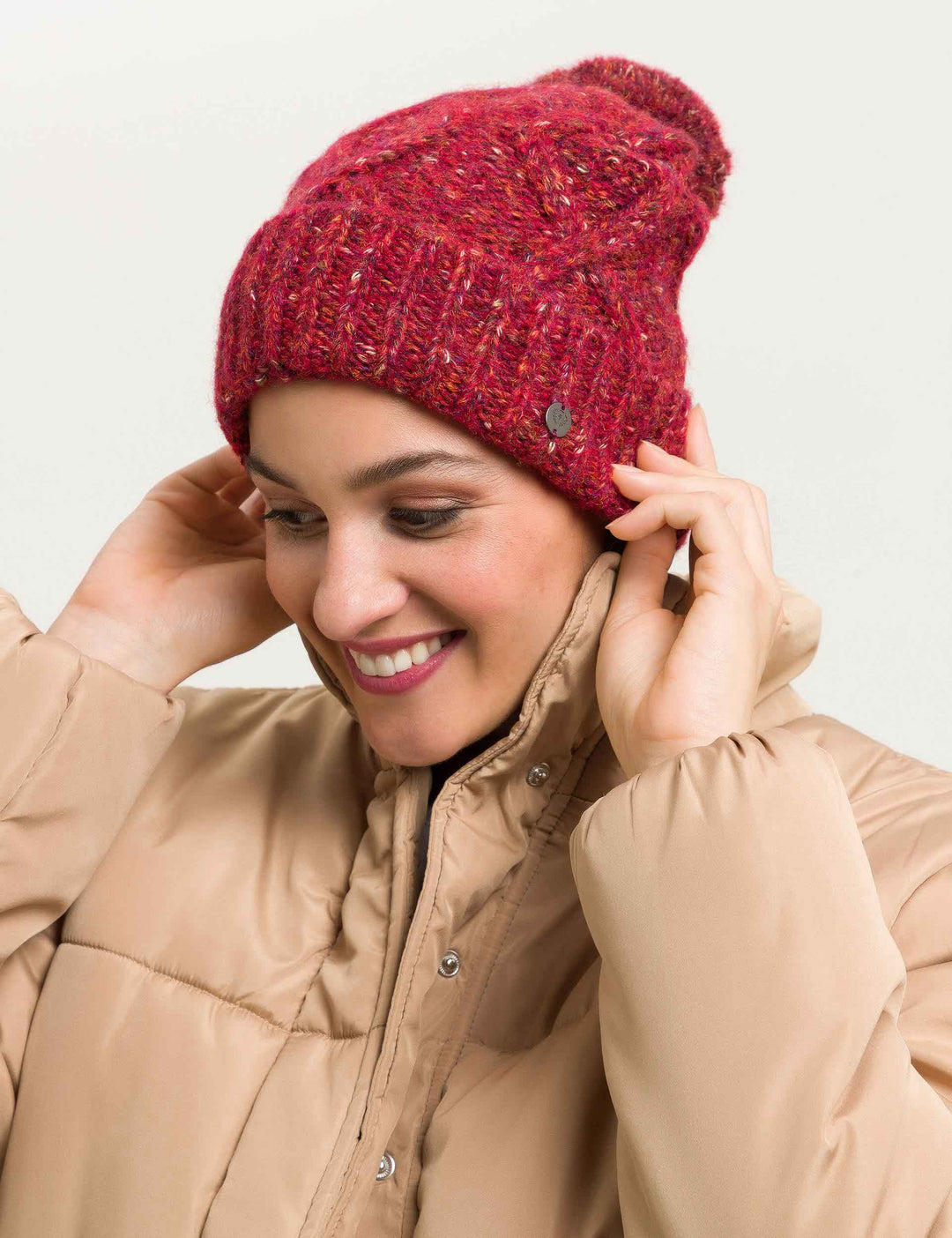 Cable Knit Christmas Beanie with Pompom