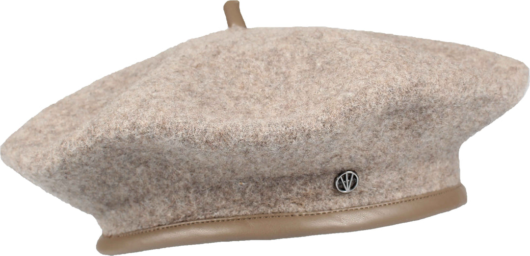 Wool Beret with Faux Leather Trim