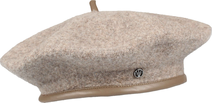 Wool Beret with Faux Leather Trim