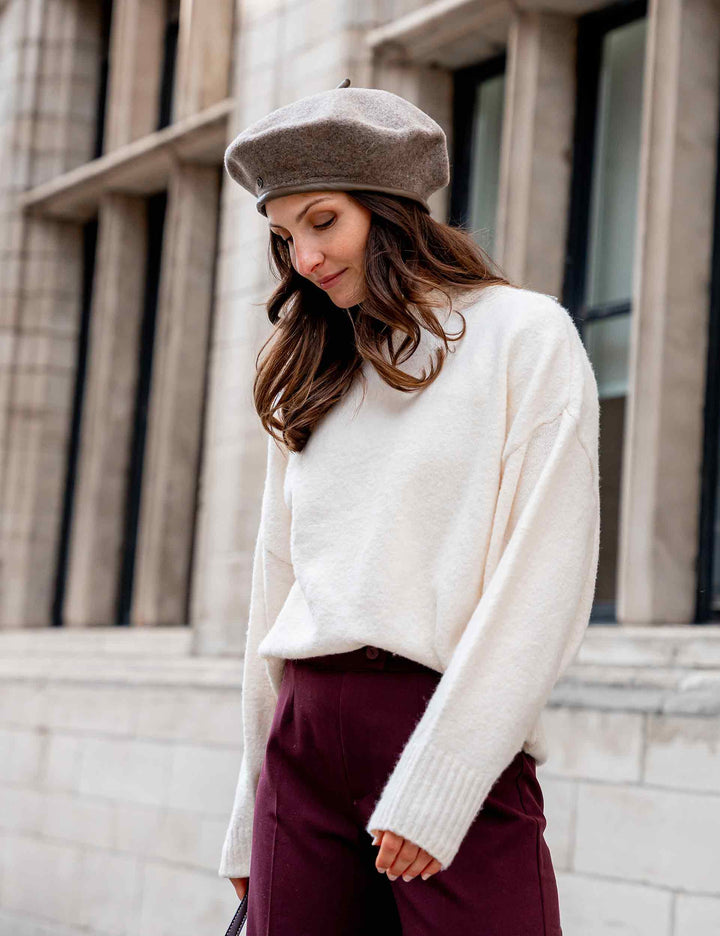 Wool Beret with Faux Leather Trim