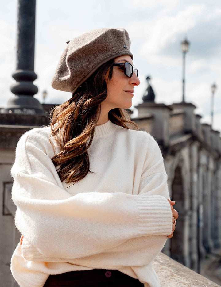 Wool Beret with Faux Leather Trim