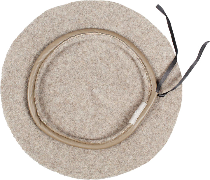 Wool Beret with Faux Leather Trim