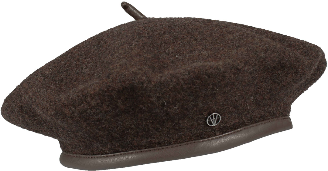 Wool Beret with Faux Leather Trim