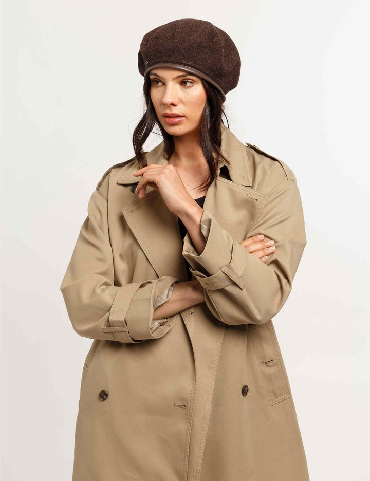 Wool Beret with Faux Leather Trim
