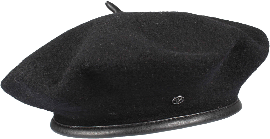 Wool Beret with Faux Leather Trim