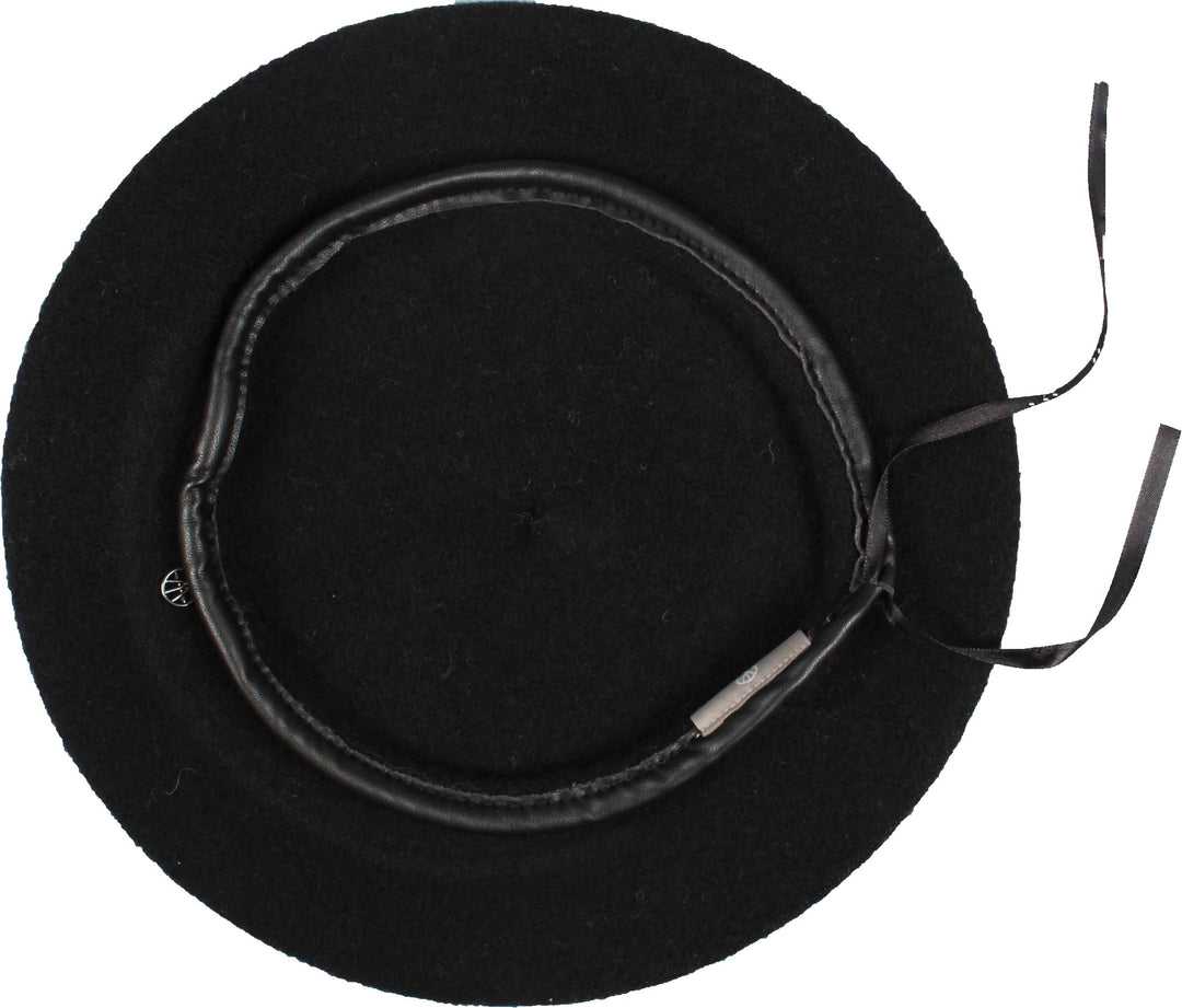 Wool Beret with Faux Leather Trim