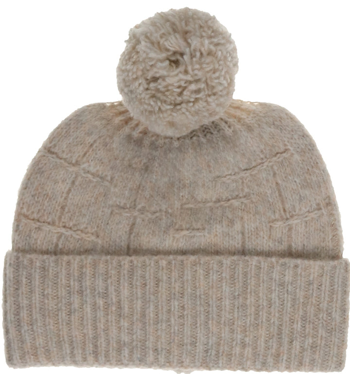 Mélange Grid Knit Hat with Pom
