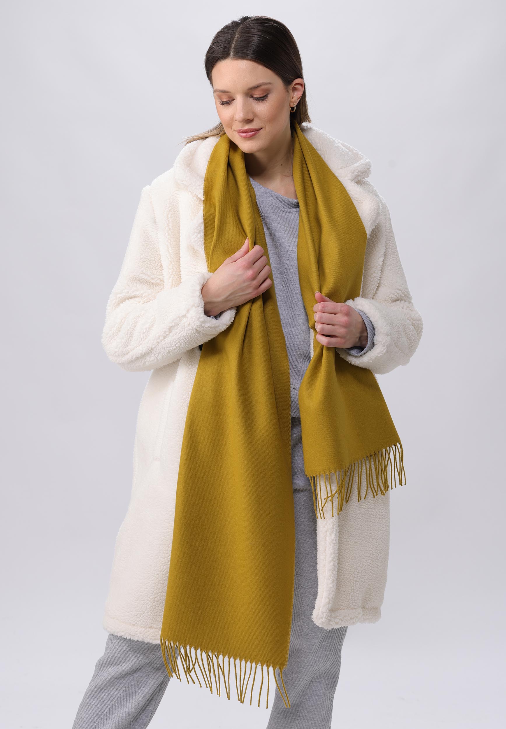 V FRAAS Mohair Wrap store Scarf with Fringe in Tan Brick